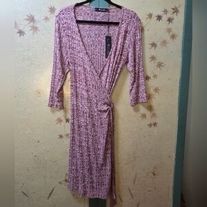 NWT Neesha Red Brick Textured Knit Wrap Dress